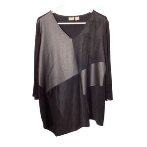 Chico's Women's Stretch Asymmetrical Tunic Blouse Shirt Top Black‎ Size 12/14